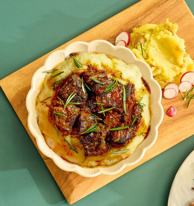 Yuletide Slow Cooked Beef Cheek Bourguignon with Mash Potatoes