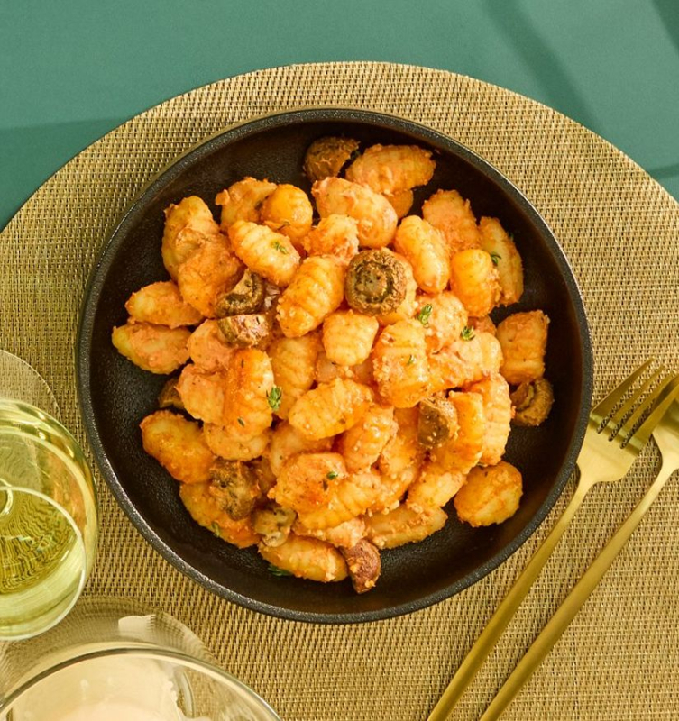 Potato Gnocchi in Tomato Cream Sauce With Roasted Mushrooms